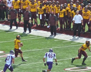 Gopher quarterback Phil Nelson ran toward the bench and coach Jerry Kill; both were gone by halftime.