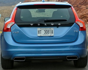 Familiar tall taillights outline the rear of the Volvo V60 wagon.