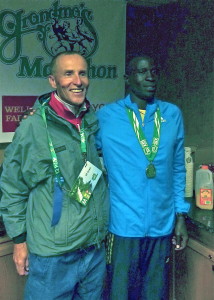 Dick Beardsley, left, congratulated new record-holder Dominic Ondoro.